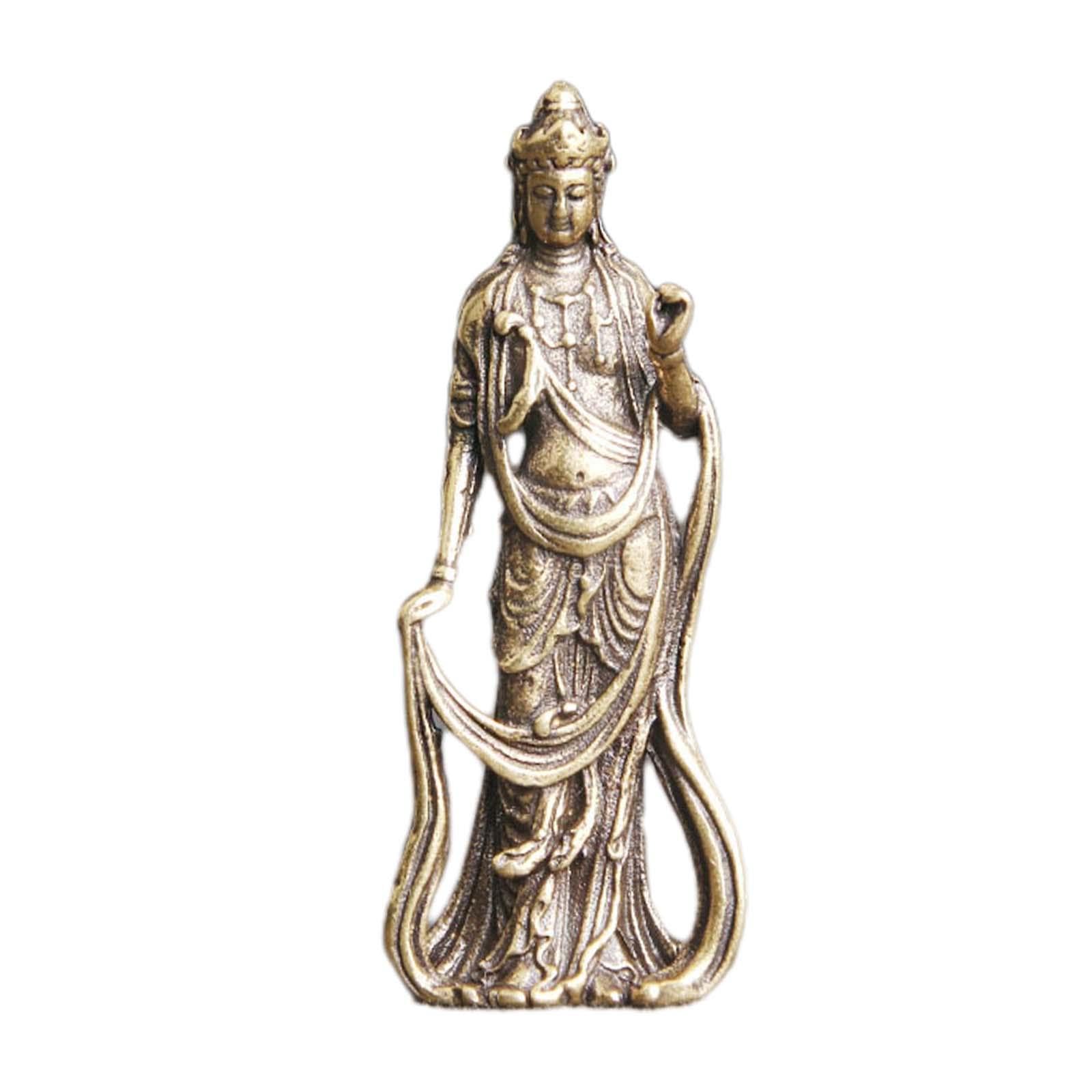 TWISAXC Retro DIY Chinese Crafts Souvenir Decoration Sculpture Small Brass Guanyin Bodhisattva Figurine Graceful In Lines