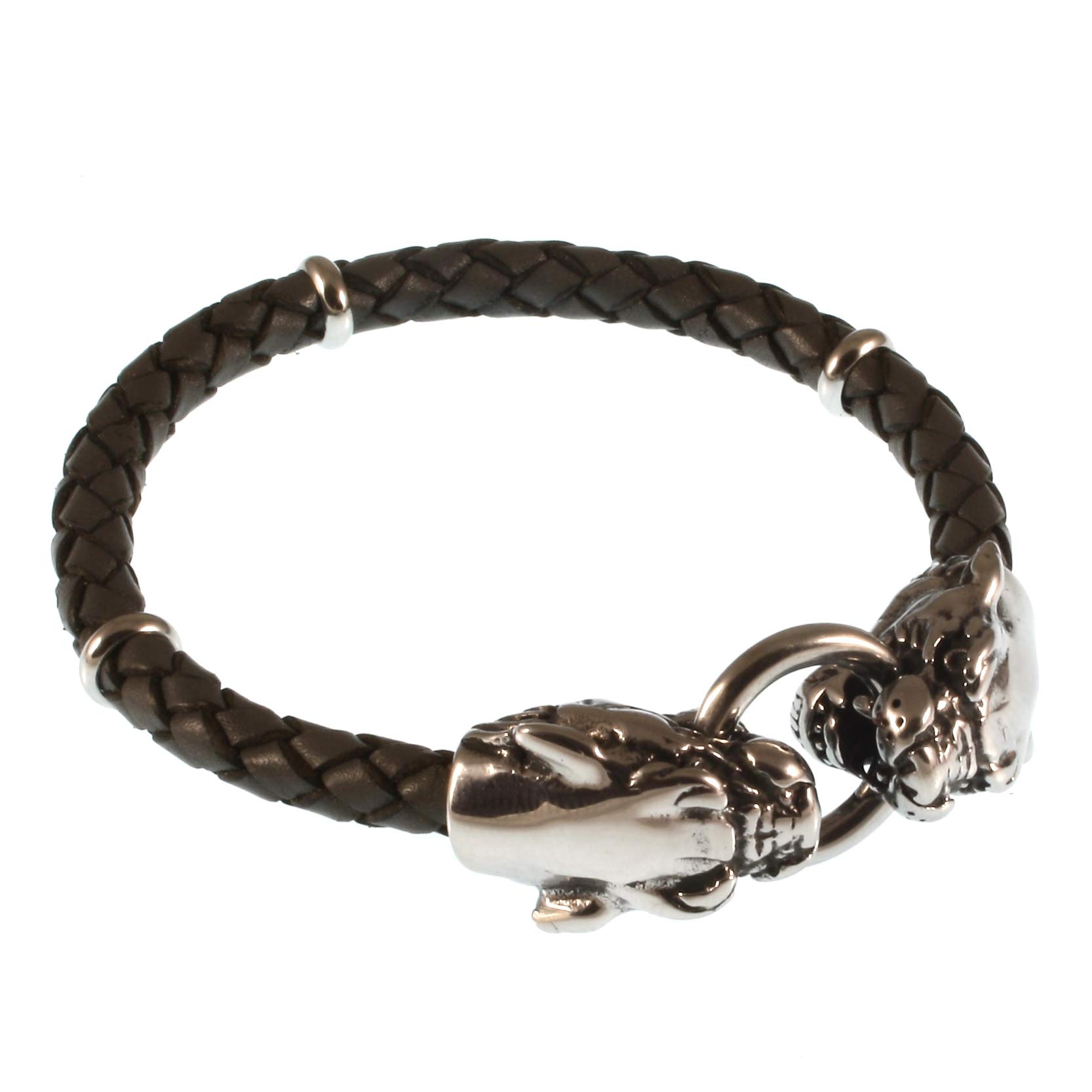 Echt Leder-Armband LÖWE LION Edelstahl F Graubraun Männer Herren