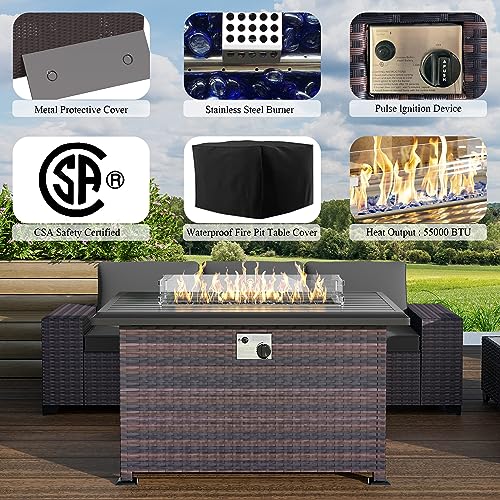 Image of 13 PCS Outdoor Patio Furniture Set,Outdoor Sectional Furniture with 43 inch 55000 BTU Gas Propane Fire Pit Table,All Weather PE Rattan Wicker Patio Conversation Set,Grey