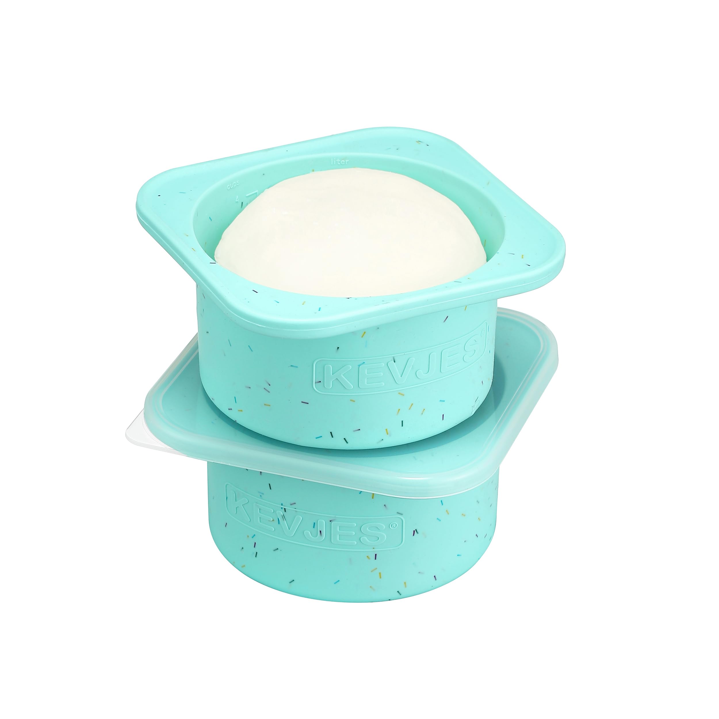 KEVJES 1000ml PLUS Pizza Sourdough Proofing Containers with Air-tight Lids for DIY family Artisan Pizza,Bread,Bagel-Food Grade Silicone -Dishwasher Safe-2 Pack (Bondi Mint-Sprinkles Pattern)