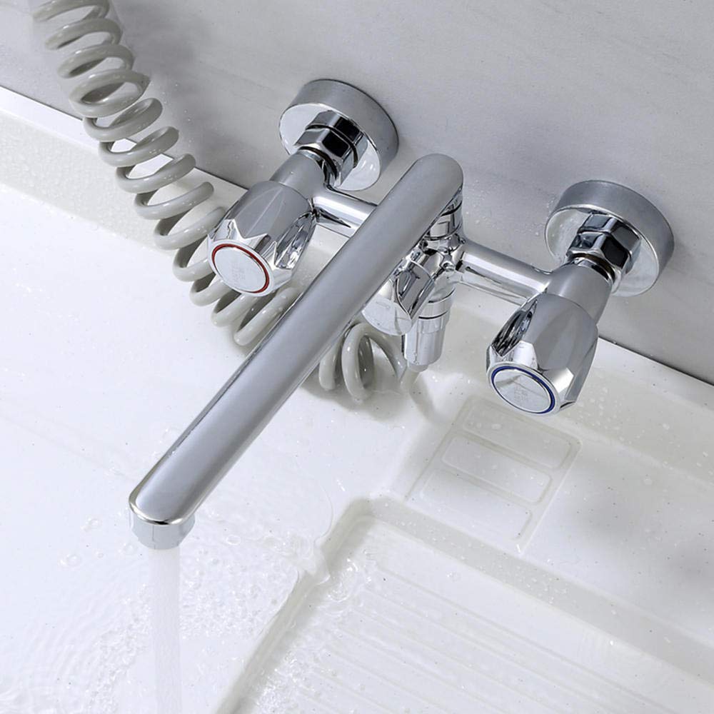 grifo cocina pared, doble orificio, grifos de cocina fregadero, multifunción, pistola, cromo de cobre, lavadero, grifo caliente y frío, grifo cocina extraible-Cromo B