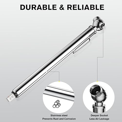 Miniatura 3 de Medidor de presión de neumáticos de lápiz, paquete de 2, manómetro de presión de aire de 10-75PSI con tapas de neumáticos, cuerpo de acero