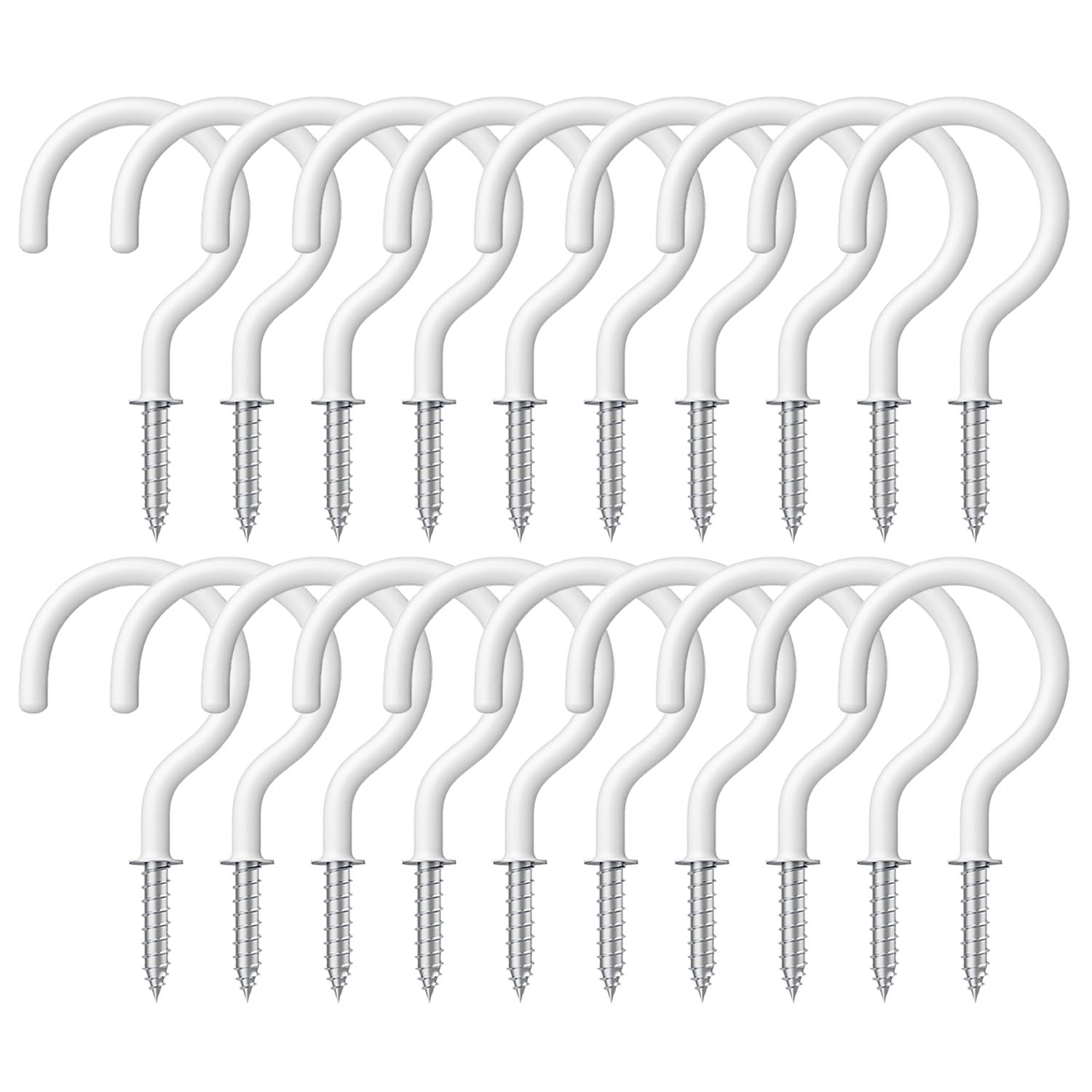 Bxian 20PCS 1-1/2inch White Ceiling Metal Hooks Vinyl Coated Screw Hook Screw in Cup Hook Jewellery Accessories for Hanging Plants and Coffee Cup