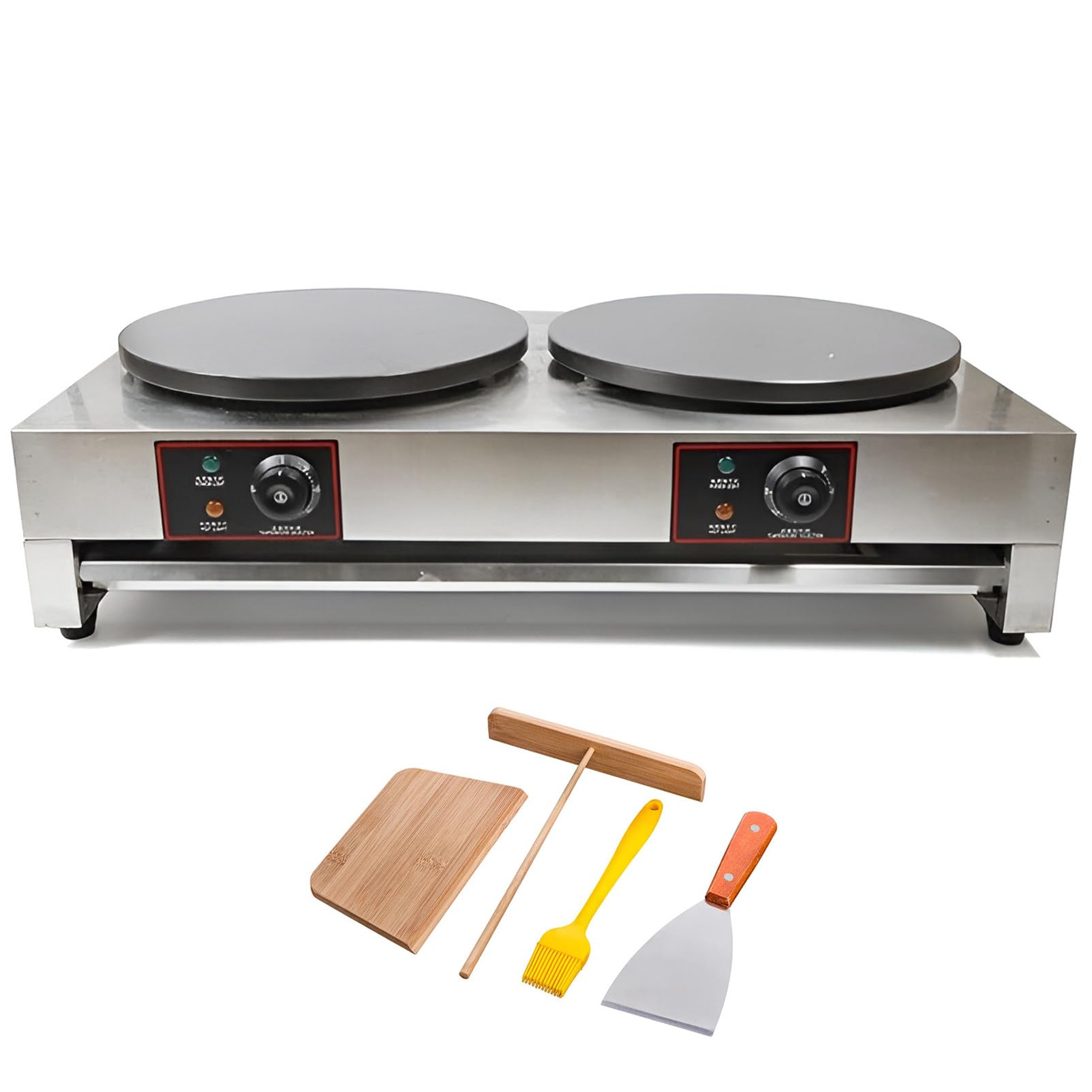 Plancha para hacer crepes, máquina para hacer panqueques de 15,7 "comercial Singel/doble cabezal eléctrico para hacer crepes, máquina para hornear panqueques, viene con herramienta aplicadora DE-2