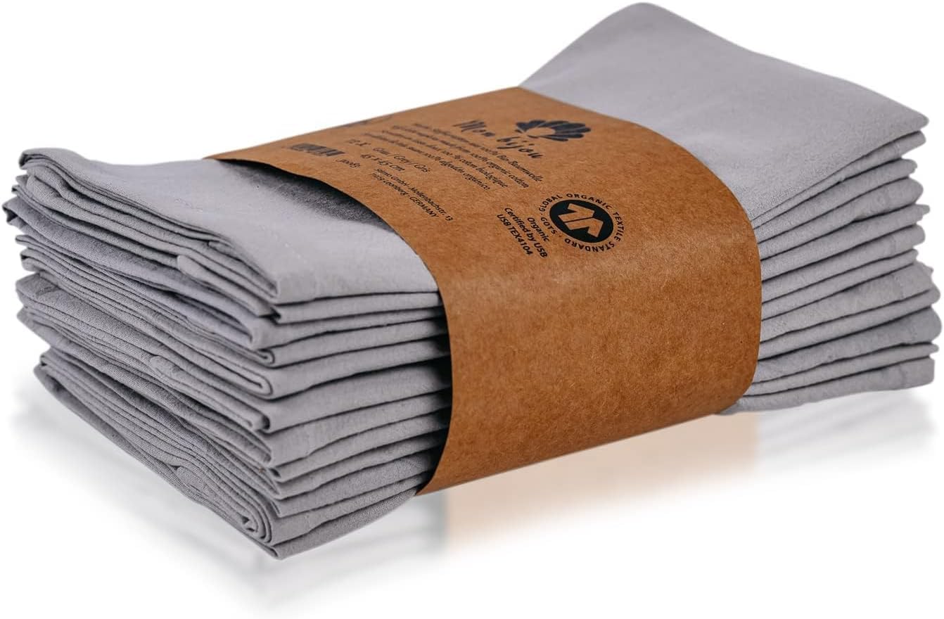 Set 12 Tovaglioli Stoffa Grigio Chiaro - Cotone Organico GOTS, 45x45 Cm - Foto 9