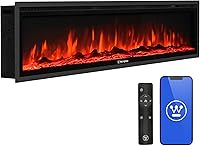 Westinghouse 60 Inch Electric Fireplace: Alexa/Google Home Smart Heater, Wall Mount/Recessed Insert, 144 Color Flames, 750W/1500W Thermostat