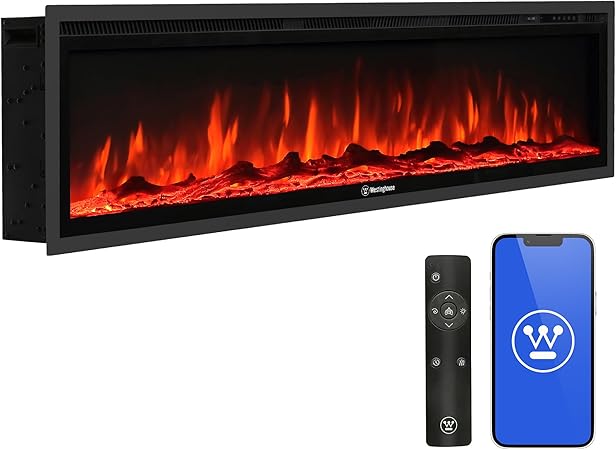 Westinghouse 60 Inch Electric Fireplace Heater, Compatible with Alexa &