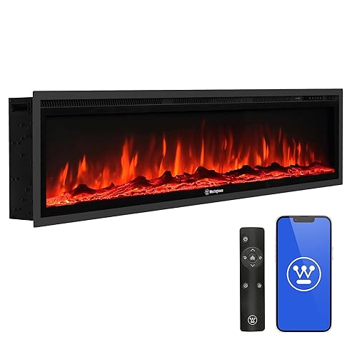 Westinghouse 60 Inch Electric Fireplace Heater, Compatible with Alexa &