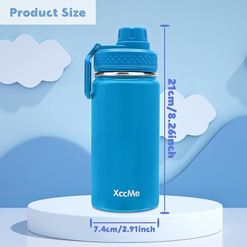 Miniatura 10 de XccMe Botella de agua de acero inoxidable para niños, botella de agua para niños de 12 onzas y 16 onzas para la escuela, termo aislado para niños