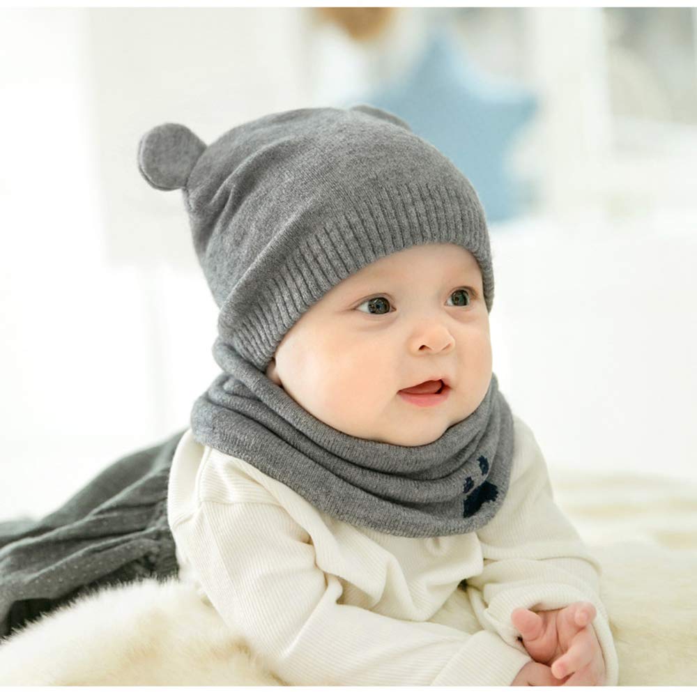 MansWill Baby Kids Knitted Beanie/Toddler Bear Warm Cute Winter Ear Hat - Gray