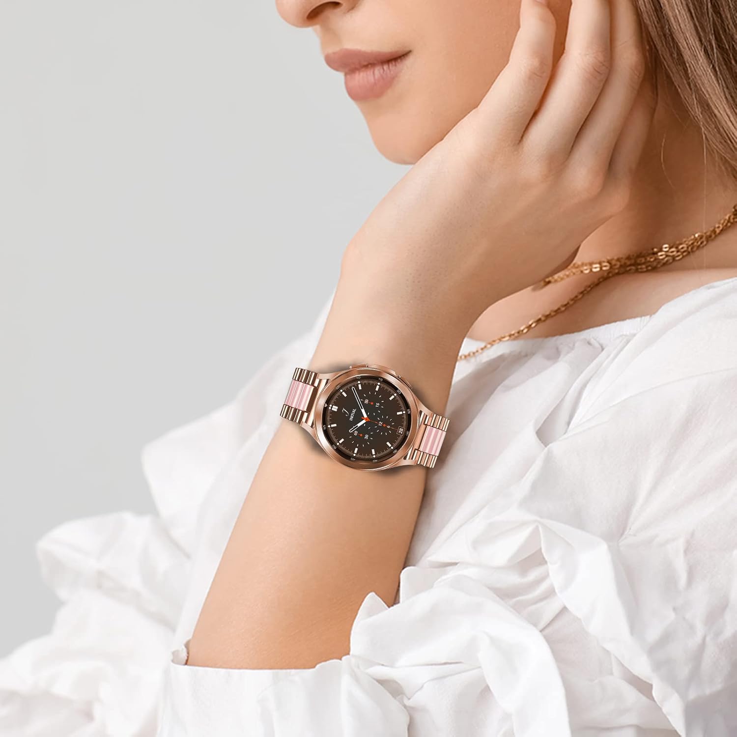 ORIbox 20mm Watch Bands Compatible for Watch Bands, Samsung Galaxy Watch Resin Pink Metal Wristband