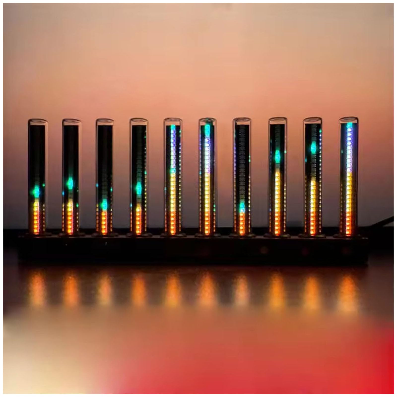 SUZLAZYR LED Spectrum Light Pickup Voice Control Music Spectrum Desktop Rhythm Light, with 10 Nixie Tubes, 250 Full-Color Beads, 6 Dynamic Light Modes, Supports Dual 3.5mm Audio Jacks