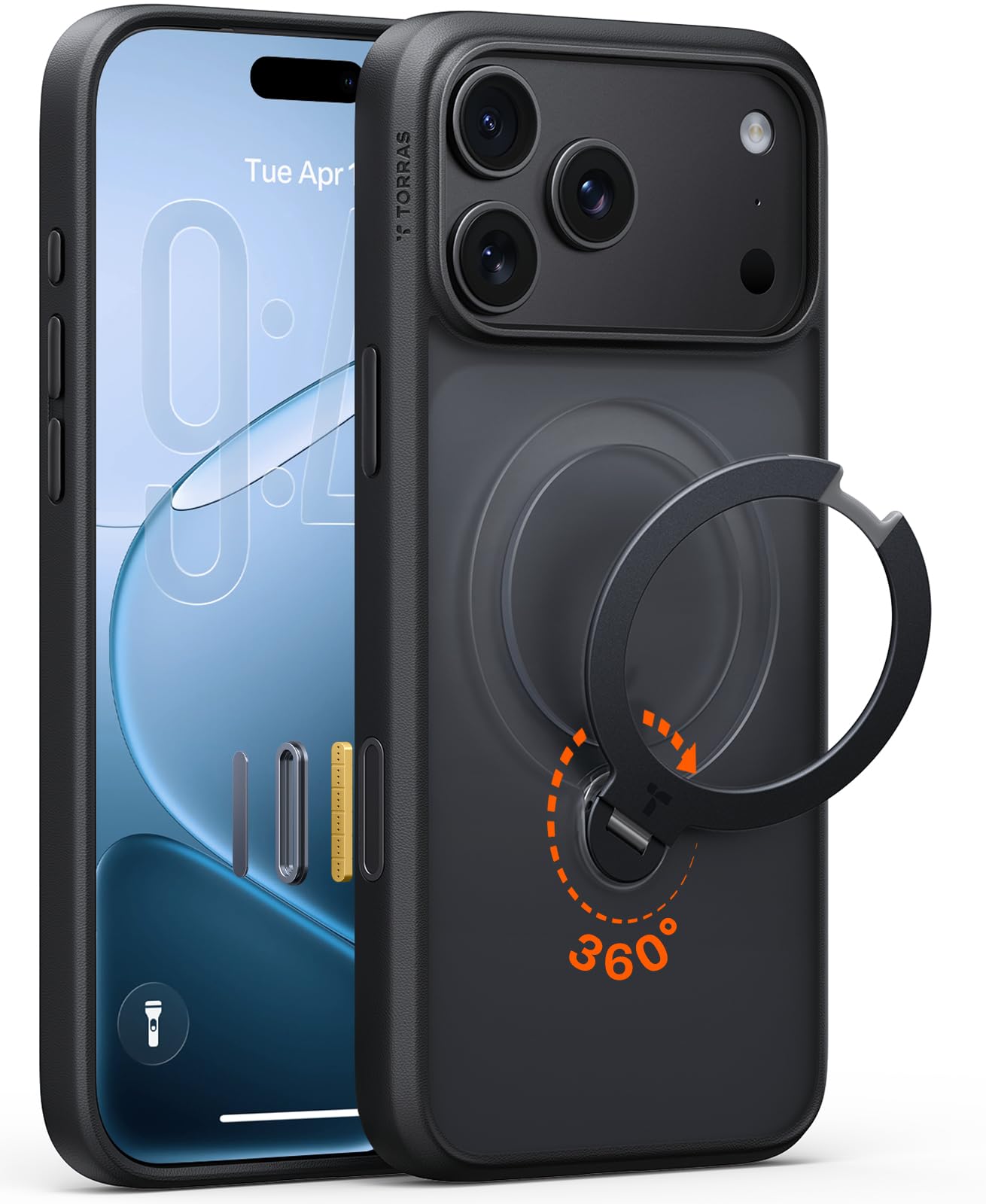 Q3 Spin for iPhone 18 Pro Max Case with 360 Magnetic Stand, Black