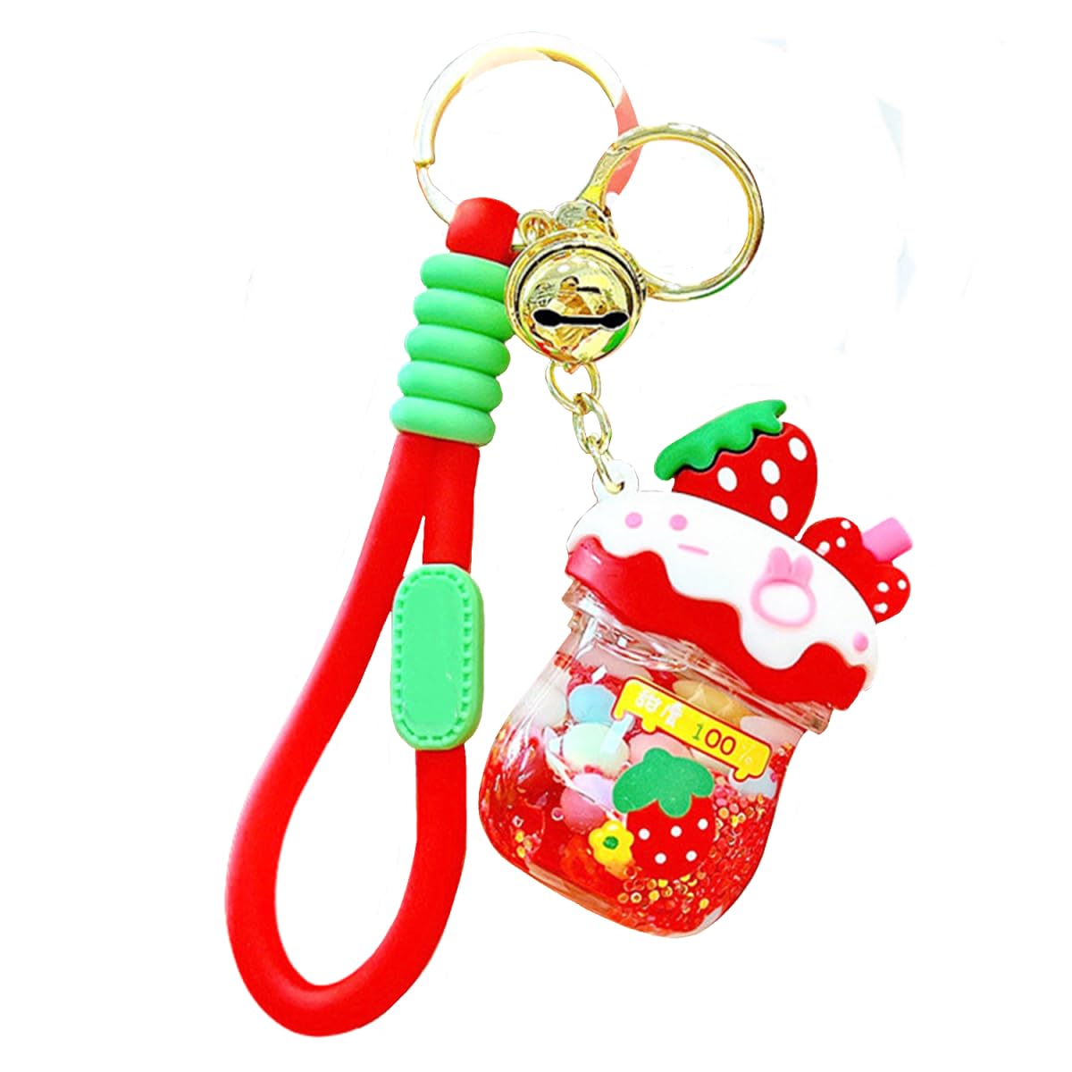 ZDHC Lovely Strawberry Cream Cup Liquid Keychain Creative Quicksand Fruit Bottle Keyring Car Keys Bag Pendant for Girl