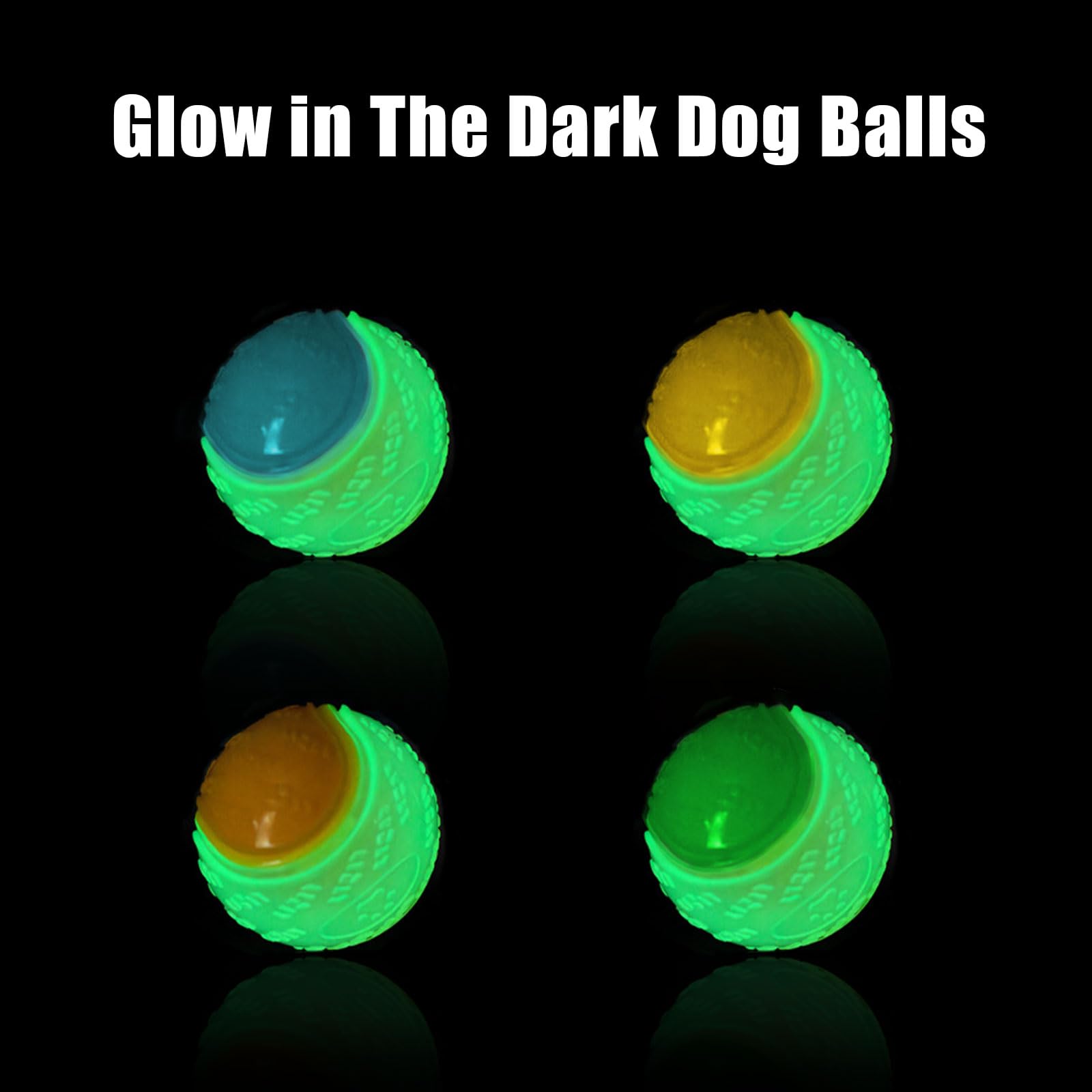 Sricam Indestructible Dog Toys: 4 Pack Glow-in-Dark Squeaky Dog Balls for Aggressive Chewers & Puppy Teething - Image 2