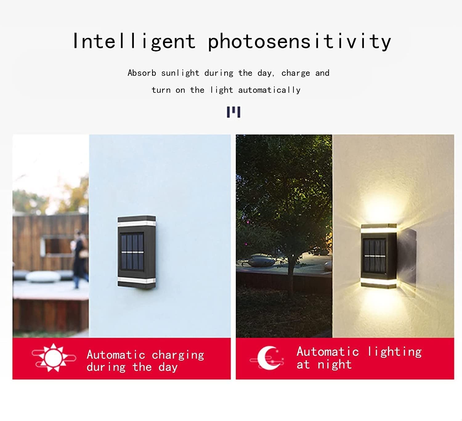 Lámparas de pared para exteriores retro Paquete de 2 luces LED solares for exteriores hacia arriba y hacia abajo que iluminan la lámpara de luz solar for exteriores IP65, luz solar impermeable for par
