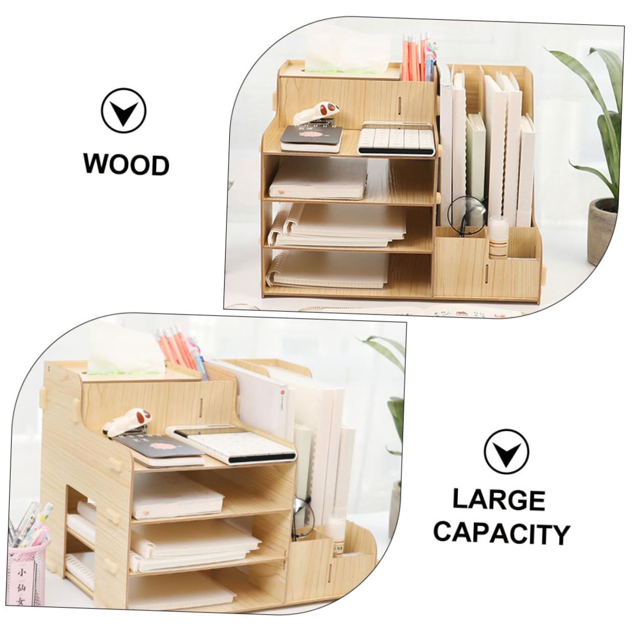 TOPBATHY Estante Organizador de Madera de Escritorio Diseño Multi-Compartimentos Almacenamiento Grande, Fuerte y Estable para Documentos y Papelería en Oficina