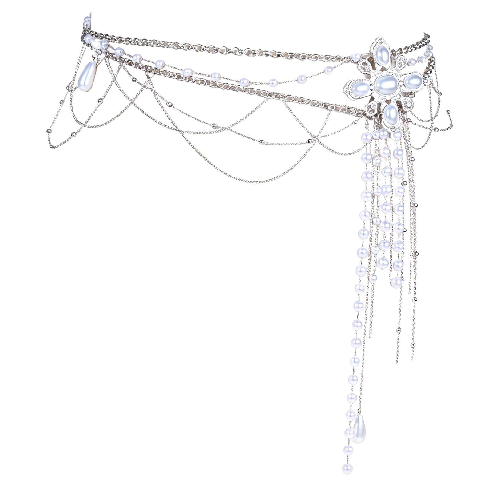 Cadena de cintura ajustable de cristal para mujer con perlas de moda 7