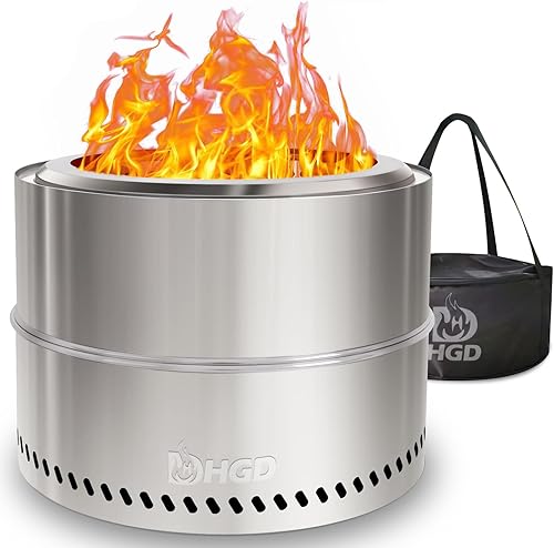 HGD Chimenea sin humo de 19 pulgadas para exteriores, hoguera de acero inoxidable, hoguera sin humo para exteriores con bolsa de transporte para