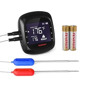 Tenergy Solis Digital Meat Thermometer, APP Controlled Wireless Bluetooth Smart BBQ Thermometer w/ 2 Stainless Steel Probes, Large LCD Display, Carrying Case, Cooking Thermometer for Grill & Smoker