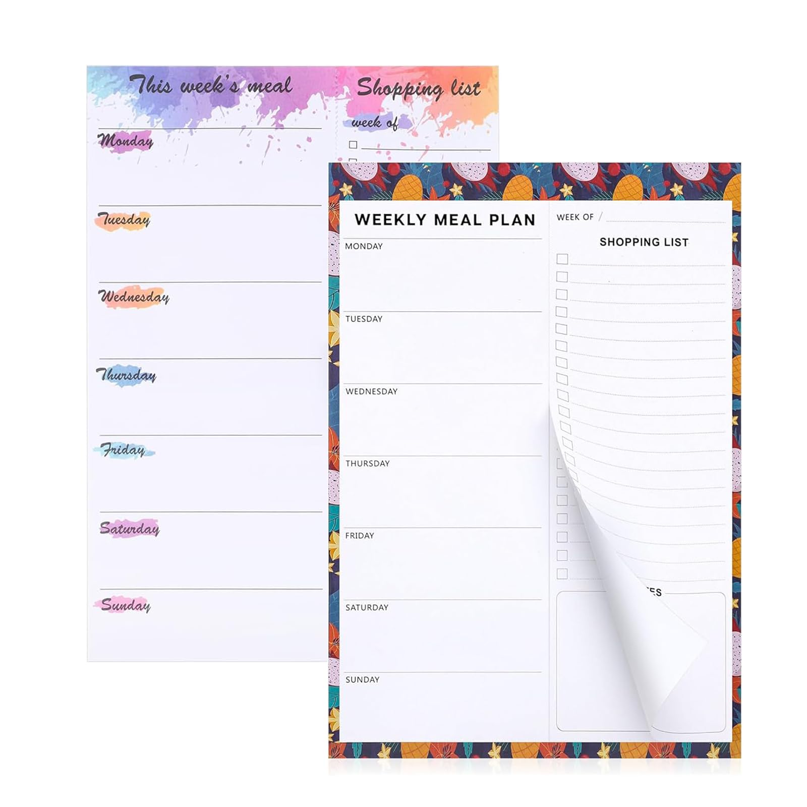 2 Pack Magnetic Weekly Meal Planner Pads Tear-Off Shopping List for Fridge
