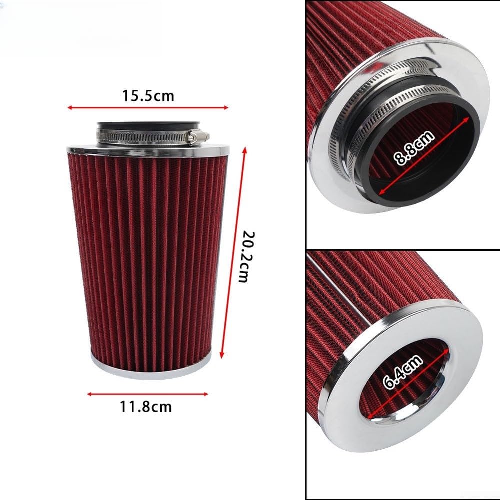 para filtro de Aire Hongo 63mm Admisión Coche Aluminio para(89MM Red)