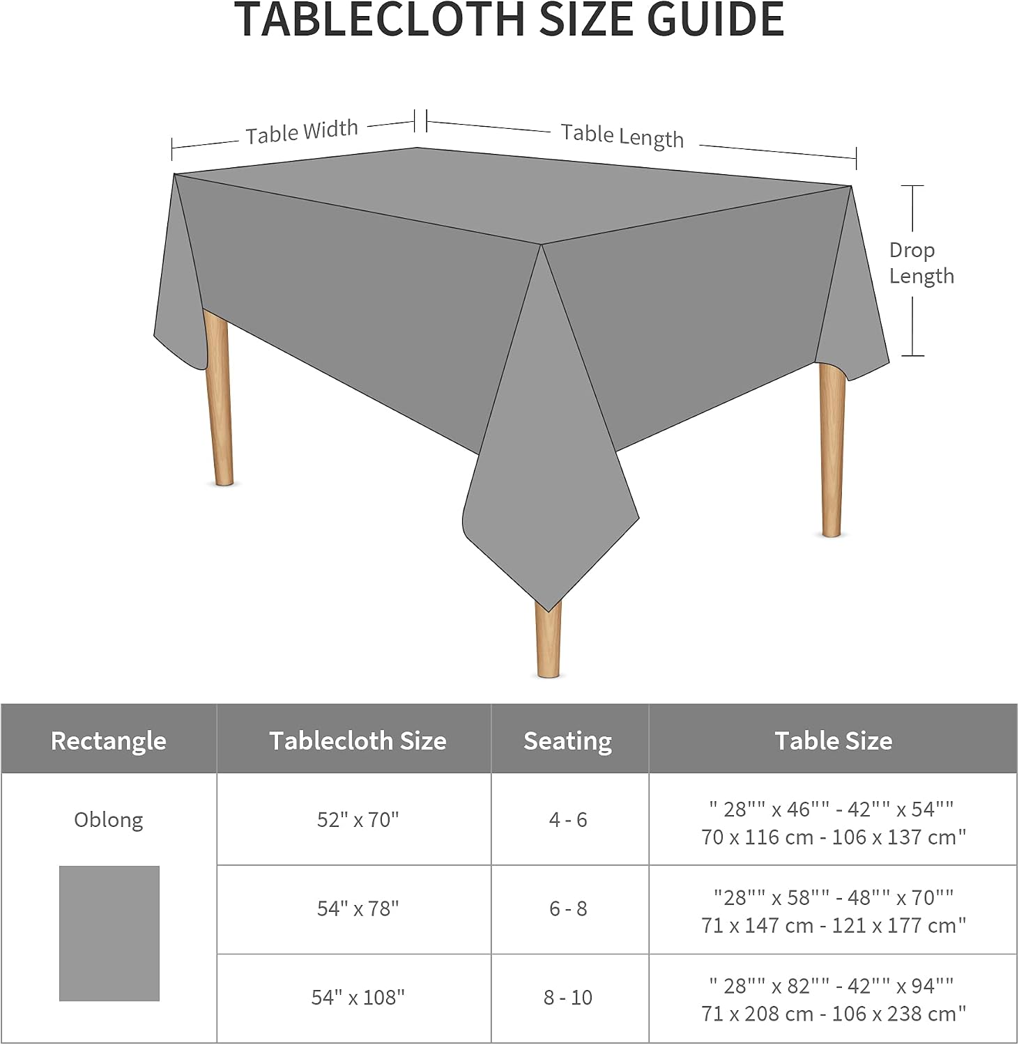 NEQUARE Vinyl Tablecloth 52 x 70 Inch 100% Waterproof Rectangle Plastic Tablecloth Oil Proof Table Cover for Restaurants, Picnics, Camping, Bistros, Indoor and Outdoor Dining, Grey