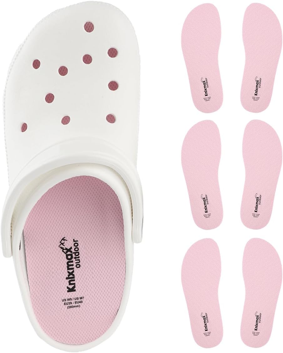 Knixmax Outdoor Flat Clogs Inserts for Men, Ultra Thin Flat Insoles for Crocs, Sockless Replacement Barefoot Liners for Birkenstock Insole Washable Lightweight Pad for Croc 3 Pairs Pink Size 11 /EU44