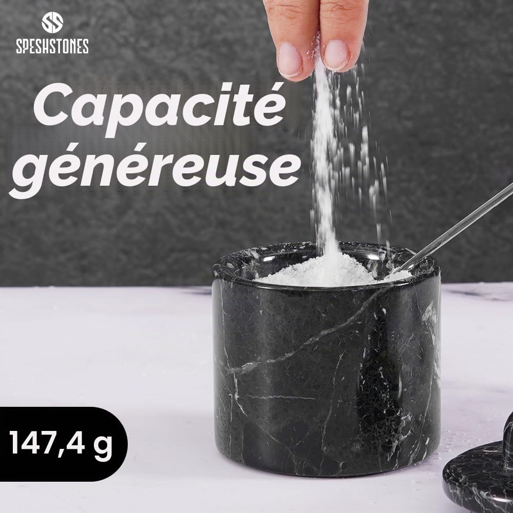 SPESHSTONES Salières avec couvercle et plateau 3” pouces – Contenants à sel faits à la main pour comptoir – Pot à sel avec couvercle pour table de cuisine