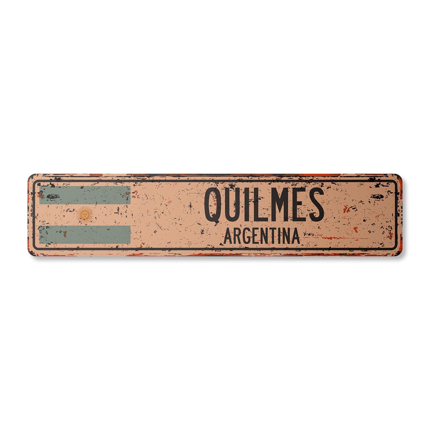 QUILMES ARGENTINA Vintage Street Sign Argentinian flag city country road rustic