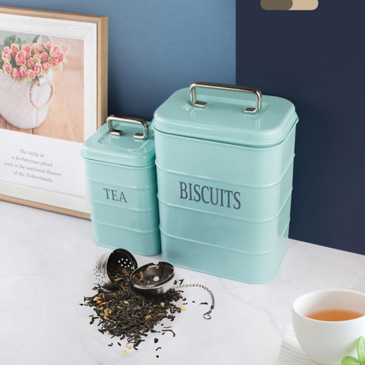 Alipis Barattolo in Ferro Zincato Coperchio Ermetico 3, 2l Blu | Contenitore Multiuso Leggero, Facile da Pulire, Capacità 1, 3l e 3, 2l, per Cucina e Dispensa
