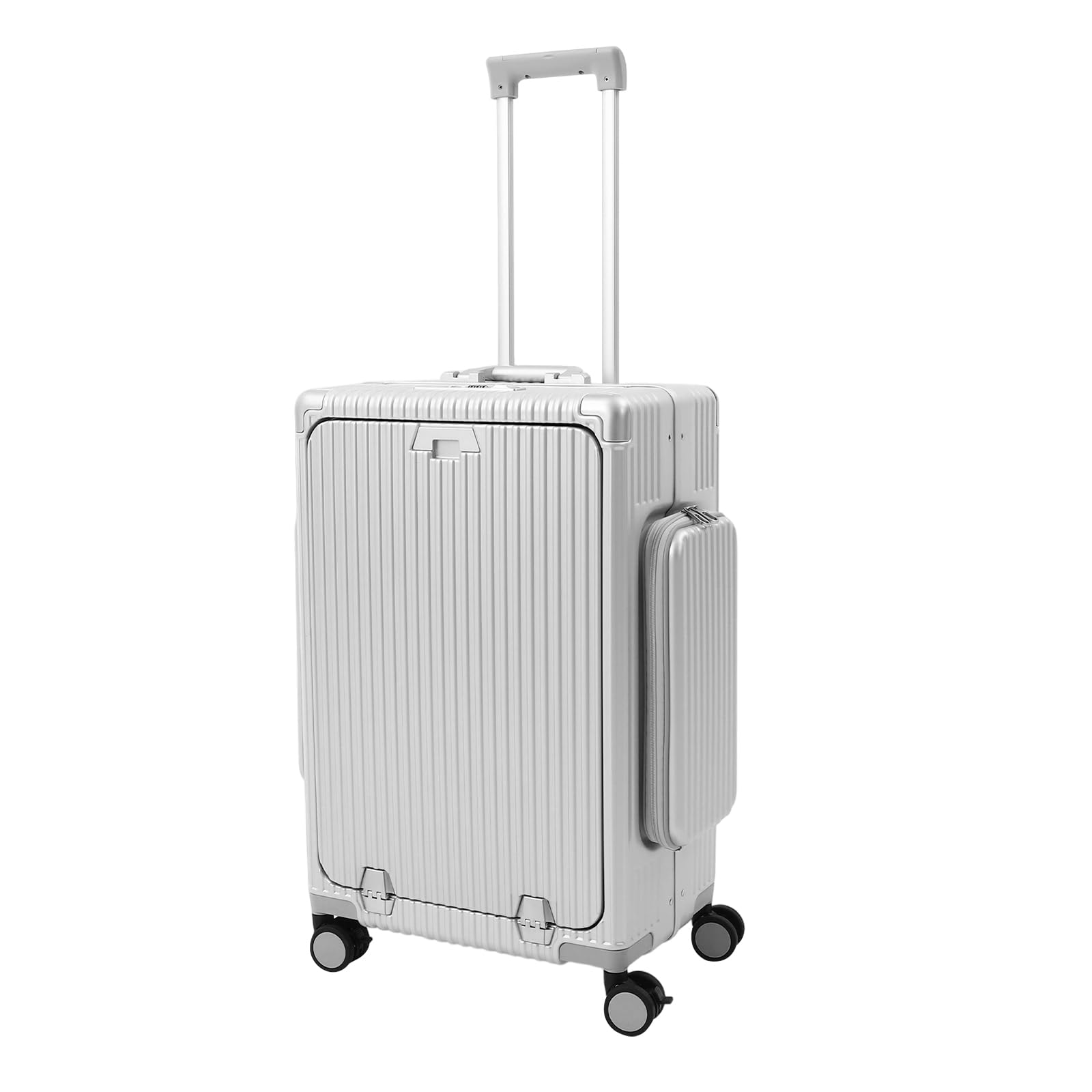 Walizka podróżna 24", z kółkami, wiele przegródek na laptopa o przekątnej ekranu 16-17", twarda obudowa, zintegrowana obudowa USB i typ C, do biznesu, podróży i szkoły, srebrna