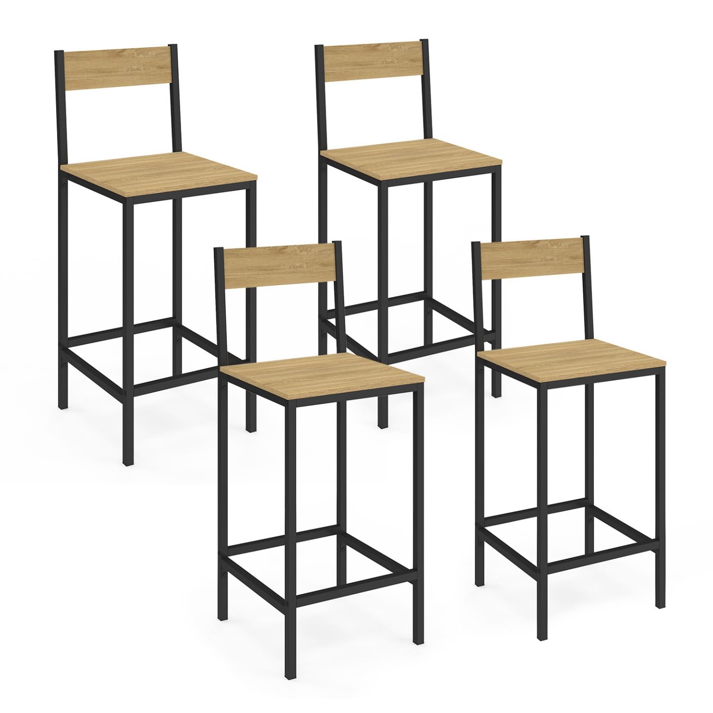 IDMarket - Lot de 4 tabourets de Bar Detroit avec Dossier Chaise de Cuisine Design Industriel