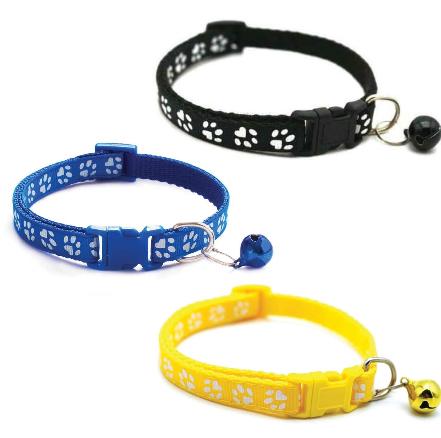 Litvibes Cat Collars Set of 3 with Bell,Kitten & Small Dogs Soft Adjustable Collar Safe,Solid & Protection Breakaway for Cats & Puppies,Cute Kitty with Paw Print-(Yellow,Black,Dark Blue) (B0D1CG14V4) Amazon Price History, Amazon Price Tracker