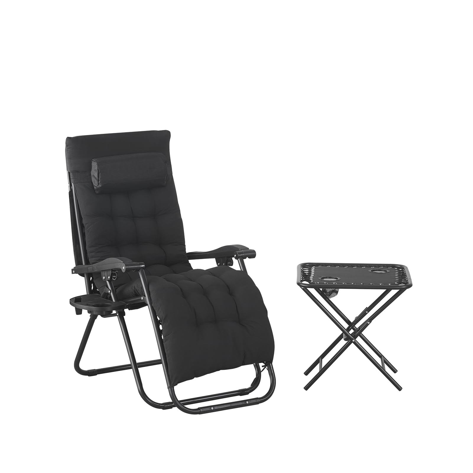 TRIOBLADE Outdoor Reclining Zero Gravity Chair with Soft Cushion, Folding Reclining Patio Chair with Shade Cover, Detachable Holding Tray, with Lock Mechanism (Black)