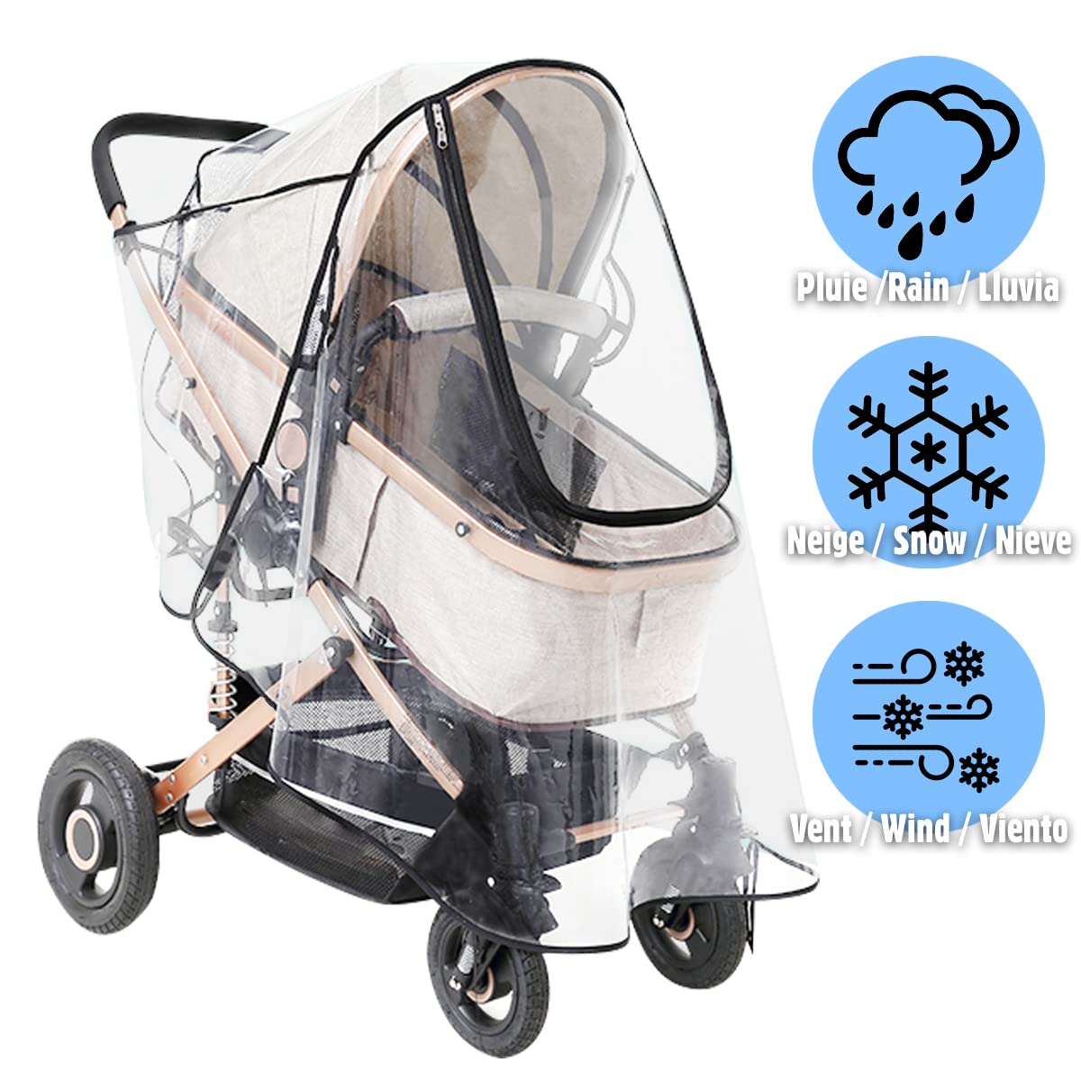 O³ - Habillage Pluie Universelle Pour Poussette - Protège de la pluie - Vent - Humidité - Neige - Avec fenêtre de contact