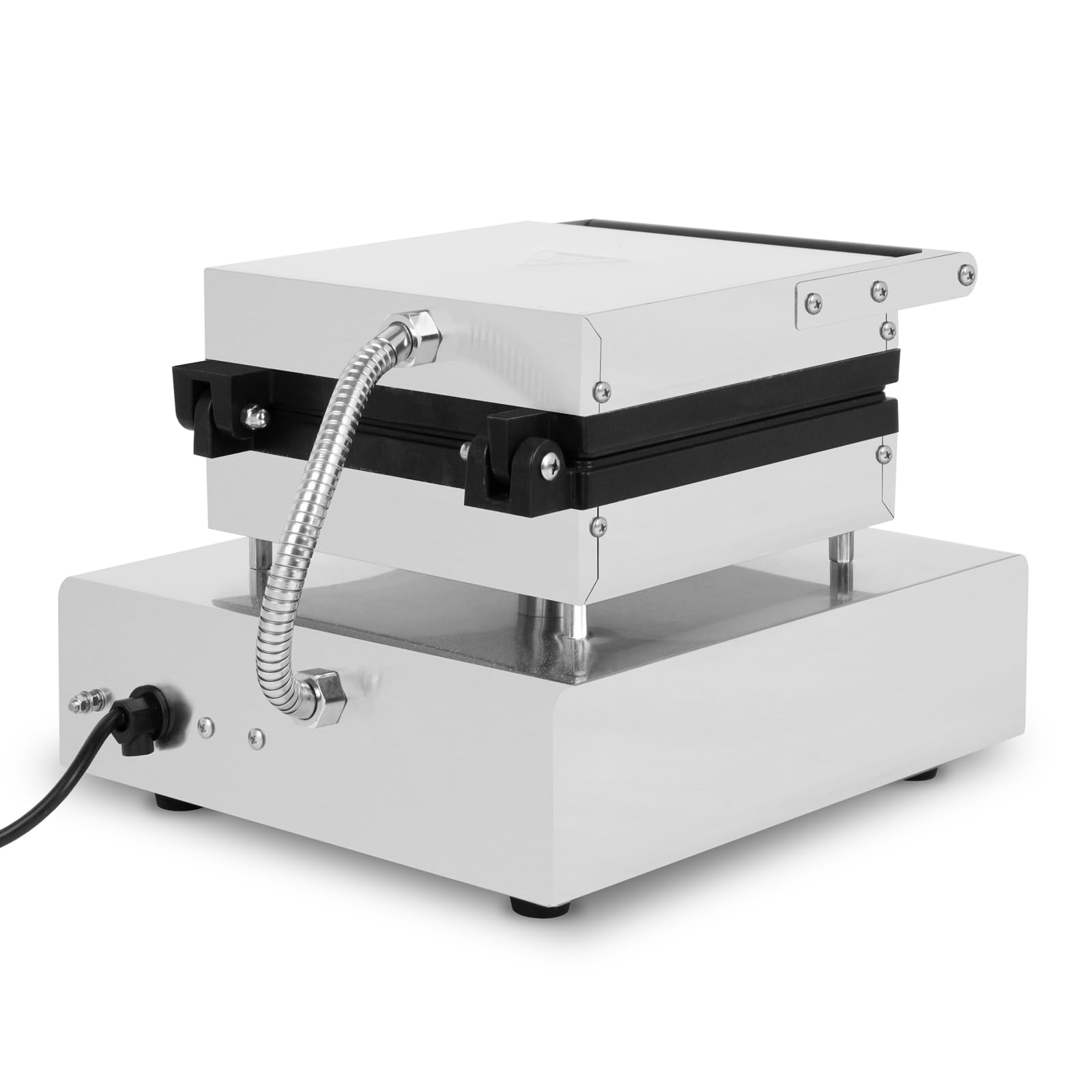 VERTES Máquina para hacer gofres belgas, 4 gofres belgas a la vez, 80 piezas/h, ajustable 0-300°C, temporizador, antiadherente, gofres belgas 1600W, placa de hierro fundido, cuerpo de acero inoxidable