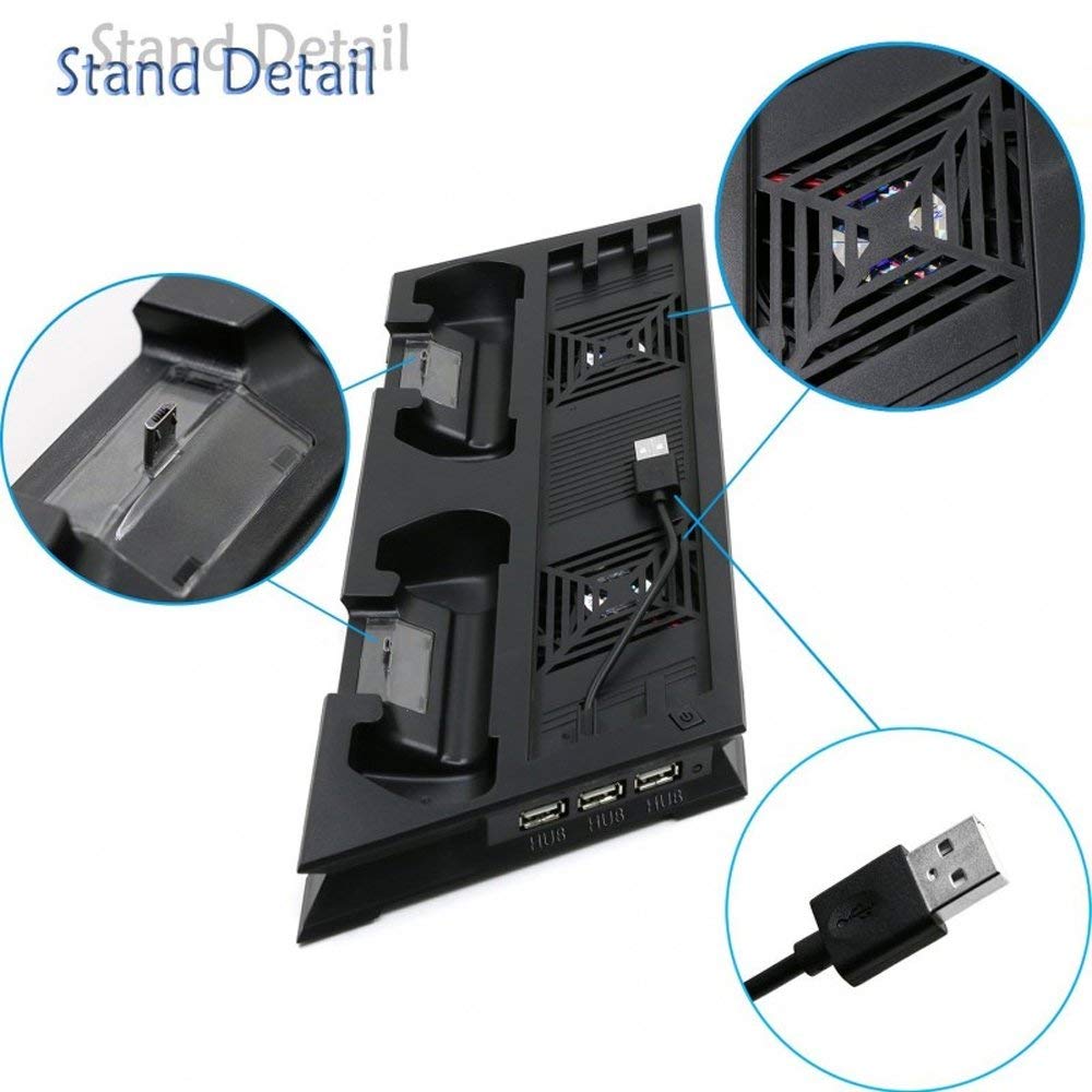 Base vertical vertical para PS4 Slim de carga y controlador de ventilador PlayStation 4 en 1