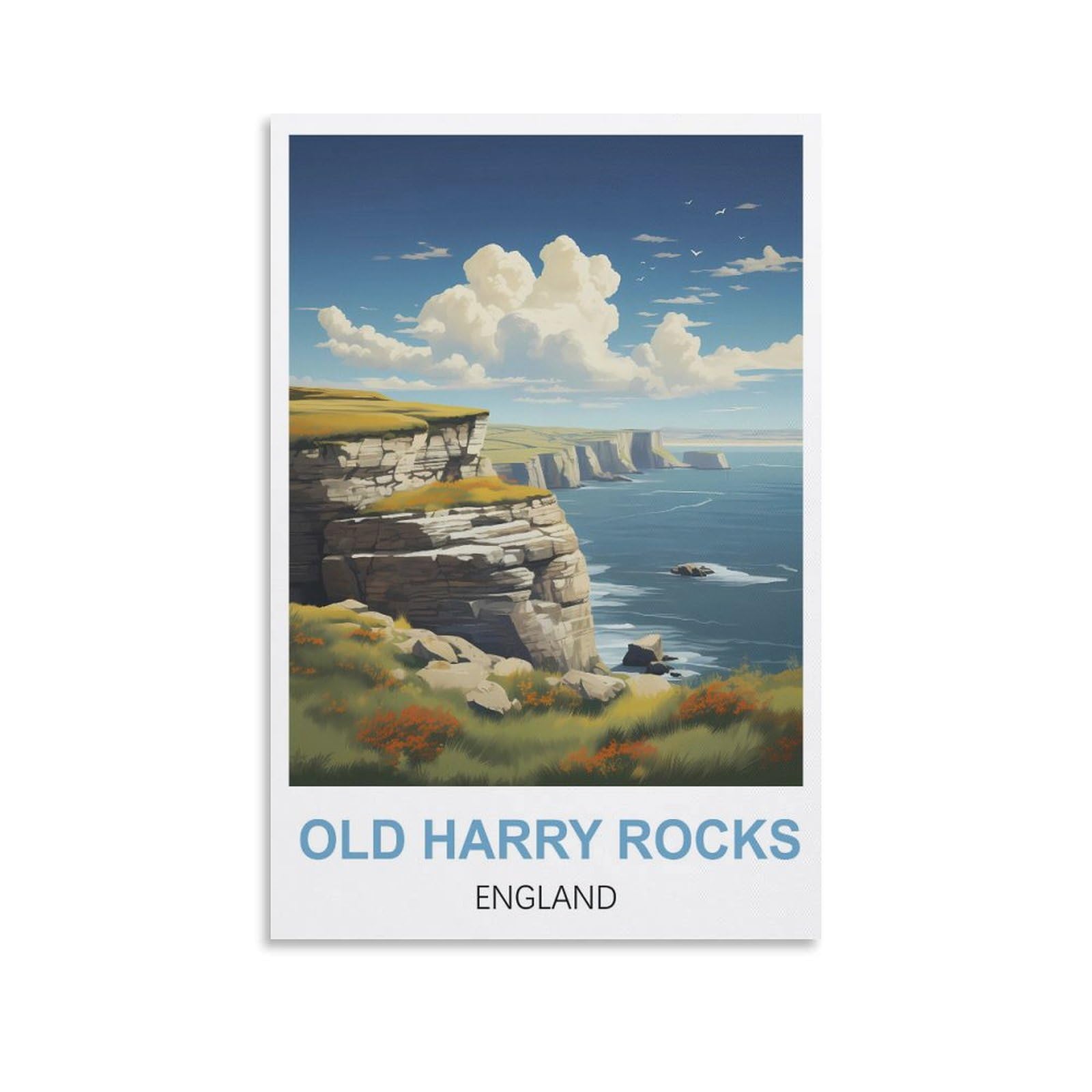 Whcheeh Unframe-Style Old Harry Rocks England Vintage Travel Posters 08X12inch(20X30cm) Canvas Art Print Wall Art Decor Picture