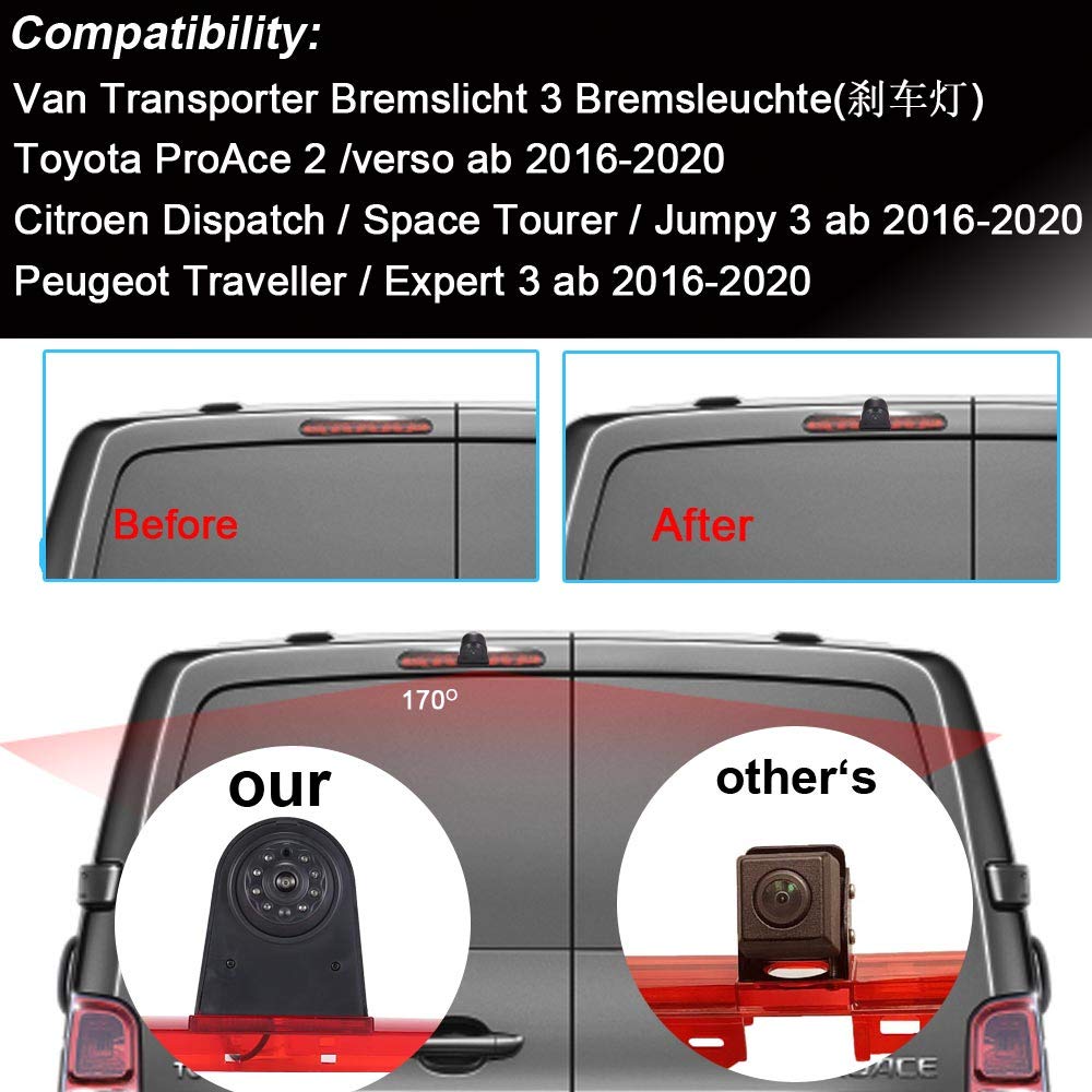 7-calowy samochodowy wyświetlacz lusterka wstecznego LCD TFT ekran wspomagający parkowanie + światło hamowania HD kamera cofania do Citroen Jumpy/Citroen Spacetourer/Peugeot Expert/Peugeot Traveller