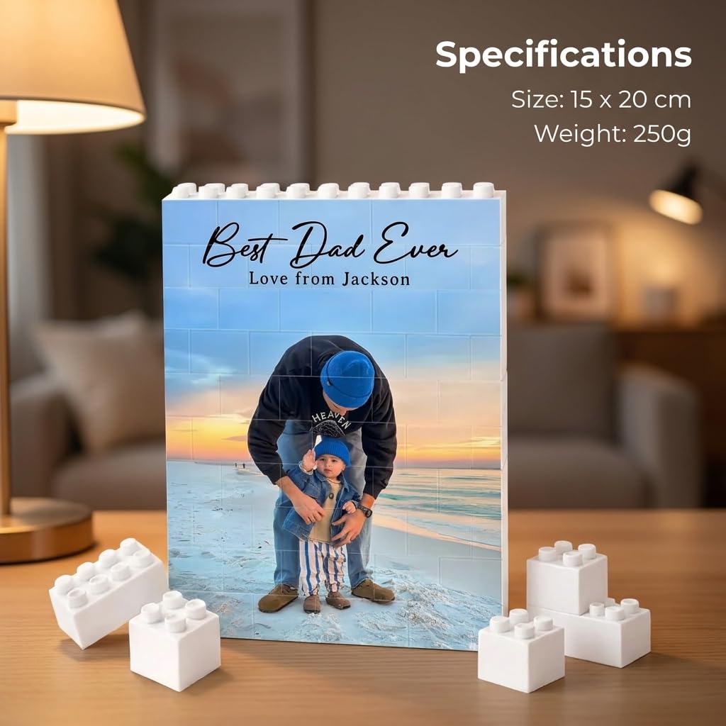 Personalised Photo Building Bricks Puzzle, Dad Gifts from Daughter Son, Custom DIY 3d Jigsaw Puzzle Board Photo Frame - Image 6