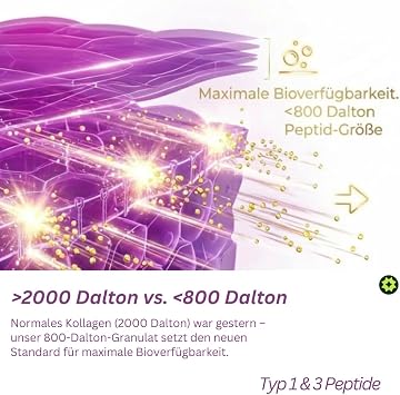 Glow Collagen Granules 800 Dalton - High Dose - Bioactive Peptide Concentrate Type 1 & 3 - Immediately Soluble - Vanilla Flavour