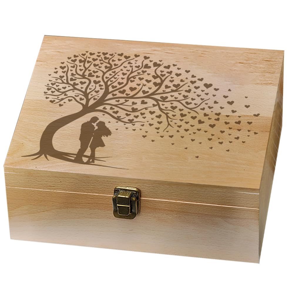 Arricraft Caja de recuerdo de madera para recuerdos, caja de árbol con tapa con cierre de tapa para guardar fotos, cartas, bodas, San Valentín, 7.6 x 9.6 x 4 pulgadas (19.5 x 24.5 x 10.3 cm)