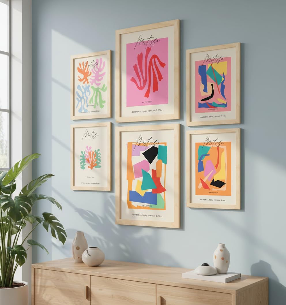 Nacnic Set von 6 Poster Matisse. Sammlung von Platten mit ästhetischer Collage für Innendekoration. Größen A3 und A4. Rahmenlos