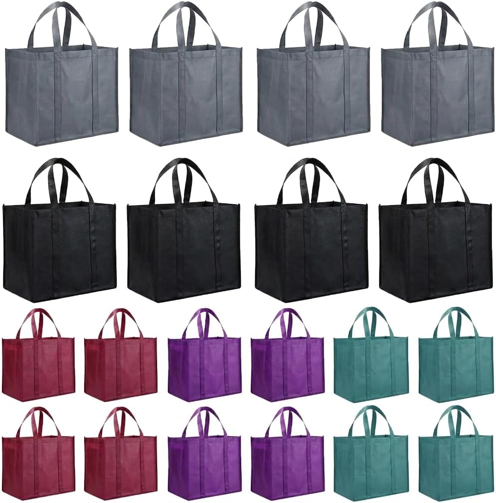 20 PCS Reusable Grocery Bags, Heavy Duty Foldable Shopping Tote Bags with Reinforced Handles, Washable Reusable Bags for Groceries, Travel, Clothes(5 Colors)