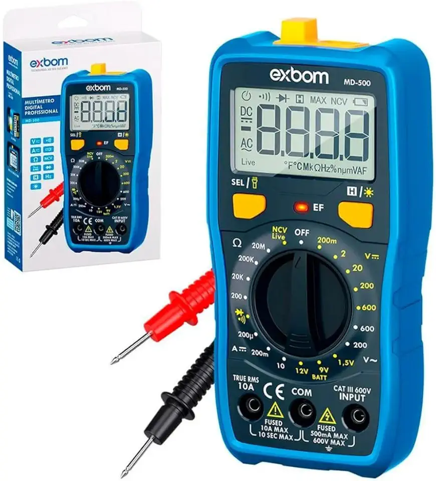 Multímetro Digital EXBOM MD-500 True RMS NCV CAT III 600V