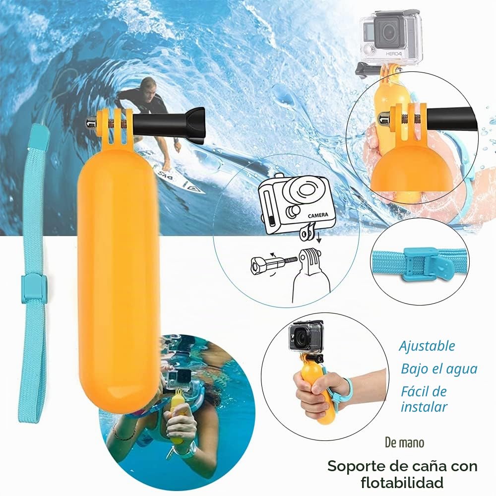 TEKCAM Kit de Accesorios para Cámara de Acción Compatible con Gopro Hero 13 12 11 10 9/dji OSMO Action 4 5 Pro/COOAU, Correa para el Pecho de la Cabeza, Selfie Stick, Mango Flotante, Ventosa Soporte