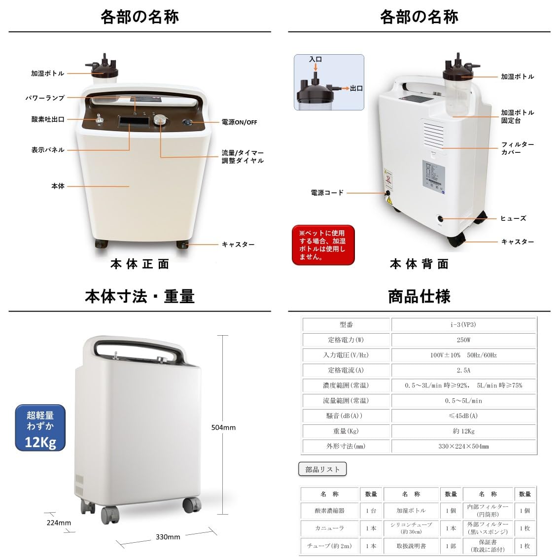 高濃度酸素発生器（ペット） ペット用酸素2点セット 国内メーカー 1年保証 PSE認証取得済み 高濃度
