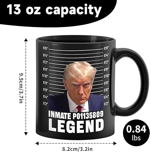Miniatura 7 de Tazas de café Trump Mugshot Wanted, Never Surrender Trump de 13 onzas y Jail de Georgia Donald Trump divertidas tazas de regalo con fotos, taza de