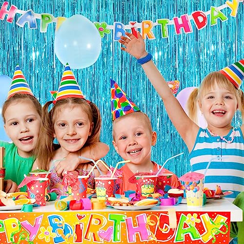 Image of 2Pack Blue Party Streamers 3.3x 8.3ft Foil Fringe Curtains Metallic Photo Booth for Birthday Wedding Baby Shower Underwater Ocean Party Decorations Tinsel Curtain for Parties Streamers Tinsel Backdrop